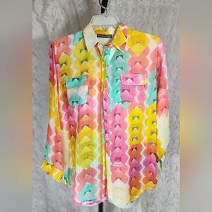 Madison Paige Multicolor Button-Up Shirt Yellow Pink